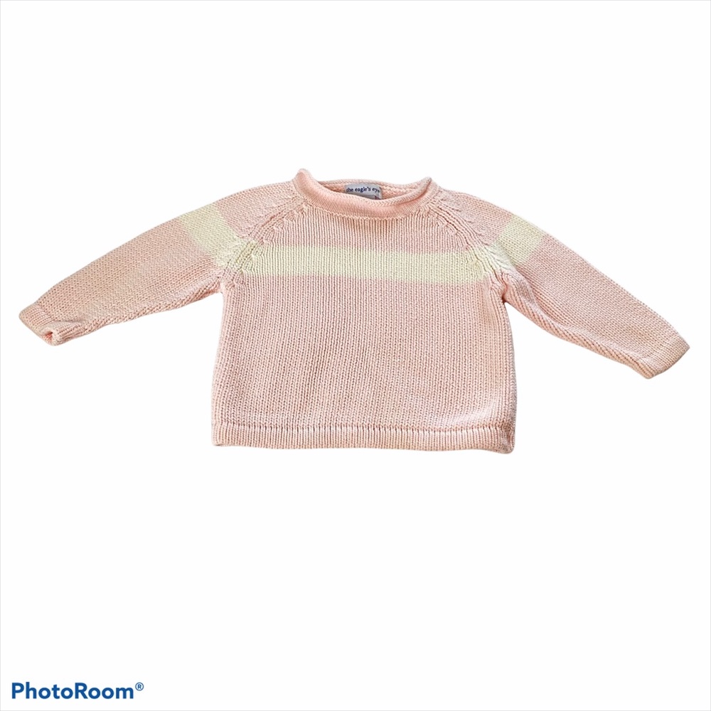 Baby chunky pullover sweater by the eagles eye S 24 months Pink & White Trendy